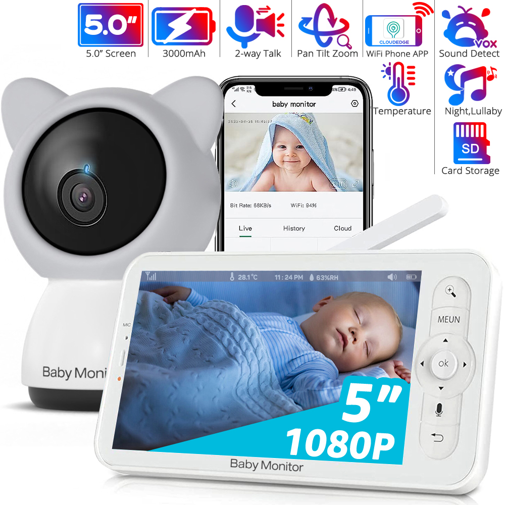 WiFi 베이비 모니터, 5인치 720P 디스플레이,  - Audio Detect Music 리뷰 및 가격